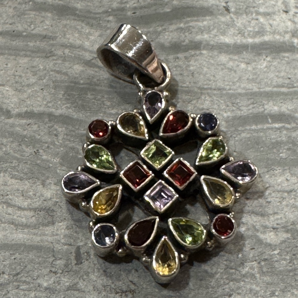 Multicolor Natural Gemstone and Sterling Silver Pendant